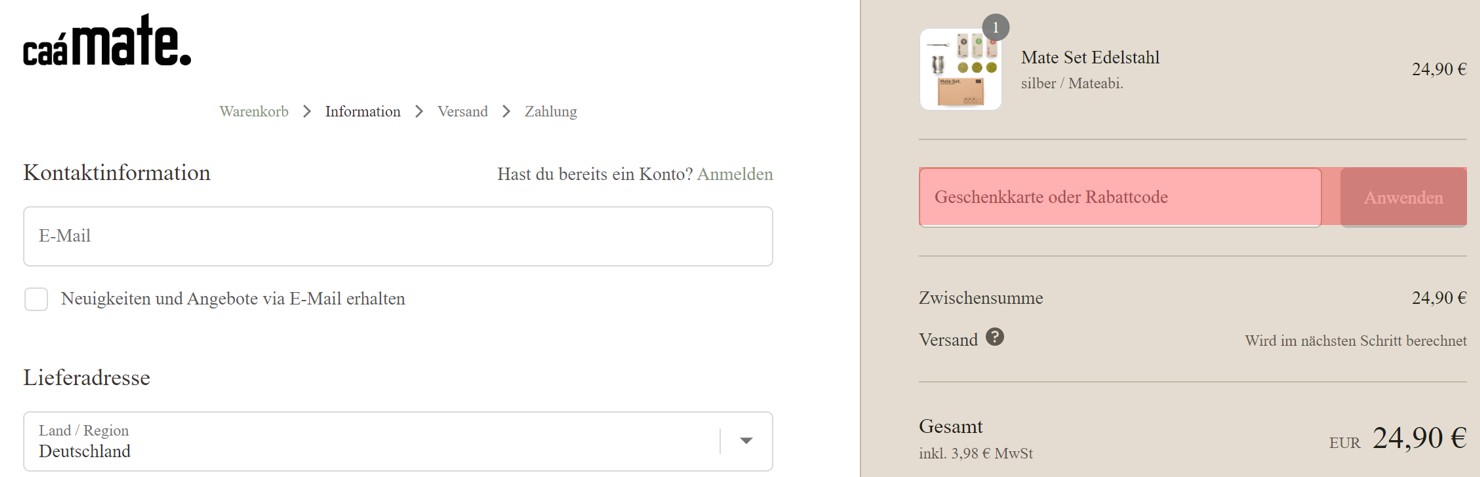 wie ist ein Caamate Gutscheincode einzulösen