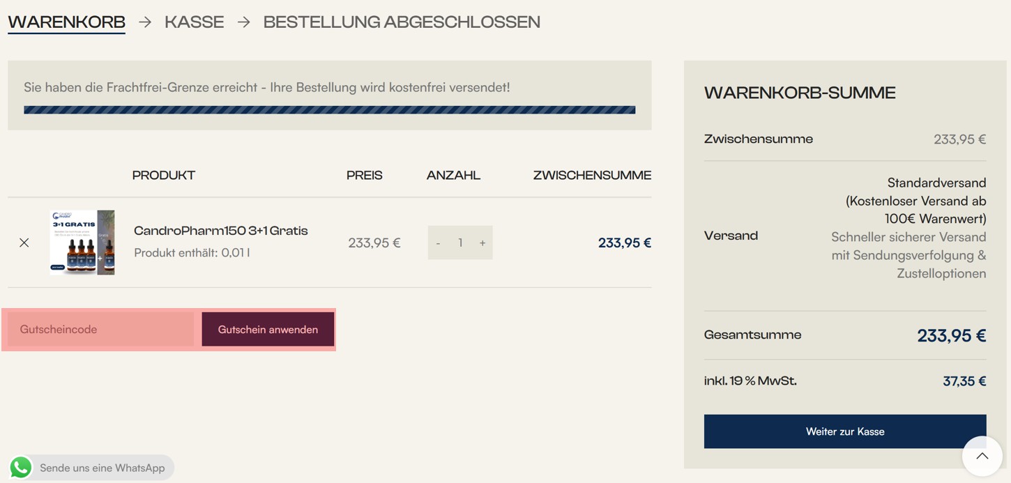 wie ist ein Candropharm Gutscheincode einzulösen