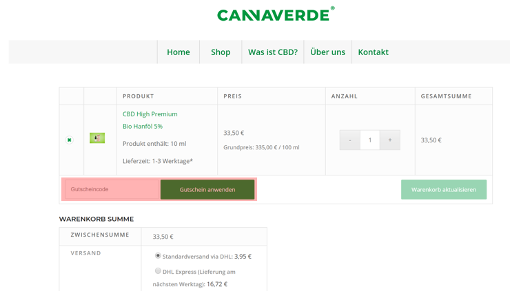 wie ist ein cannaverde Gutscheincode einzulösen
