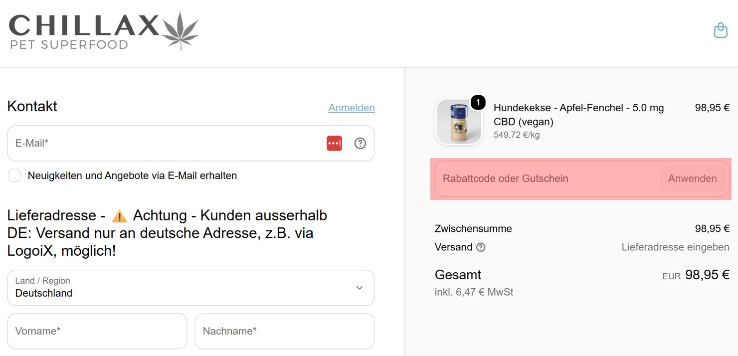 wie ist ein Chillax Gutscheincode einzulösen
