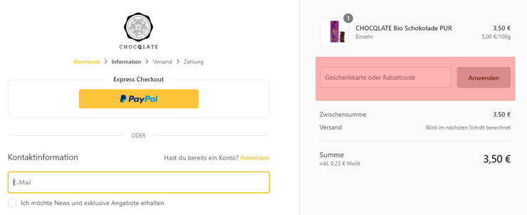 wie ist ein ChocQlate Gutscheincode einzulösen