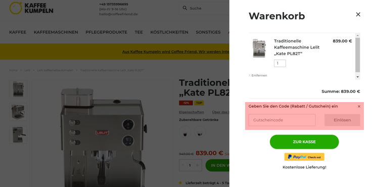 wie ist ein coffeefriend Gutscheincode einzulösen