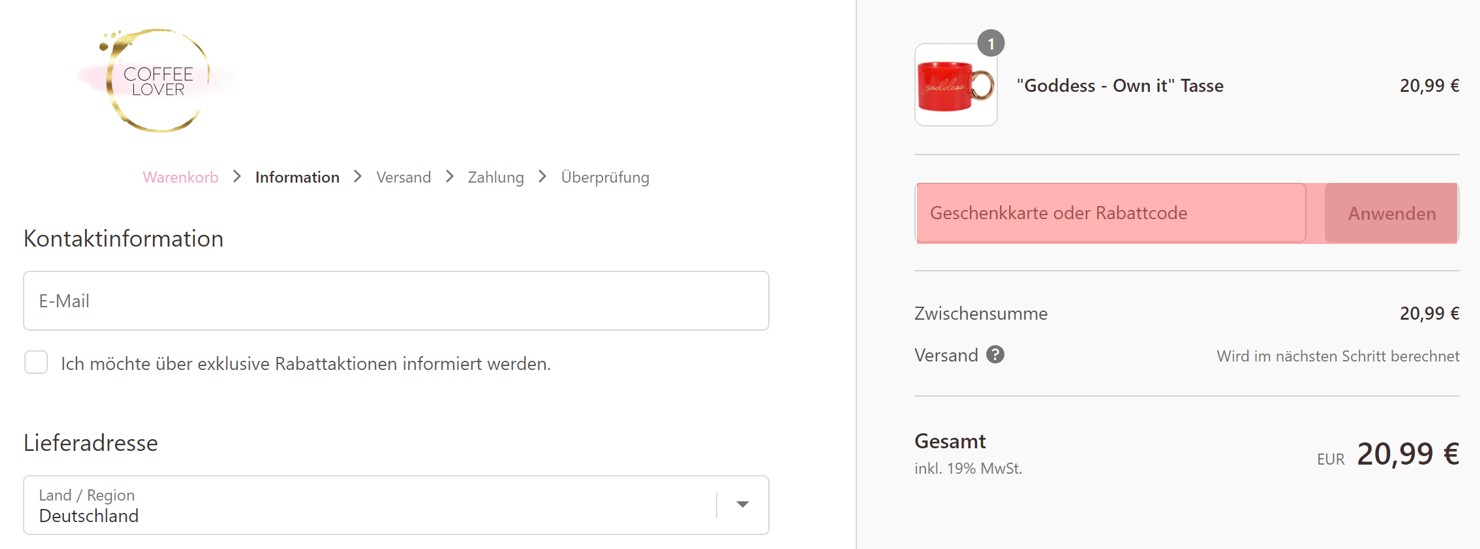 wie ist ein Coffee Lover Gutscheincode einzulösen