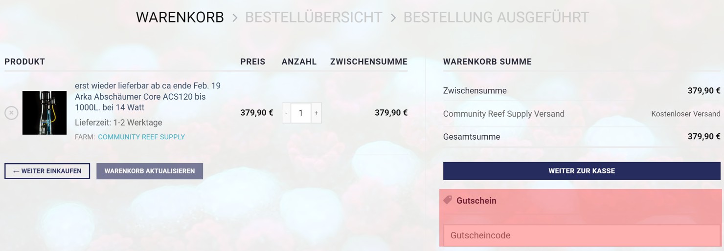 wie ist ein CommunityCorals Gutscheincode einzulösen