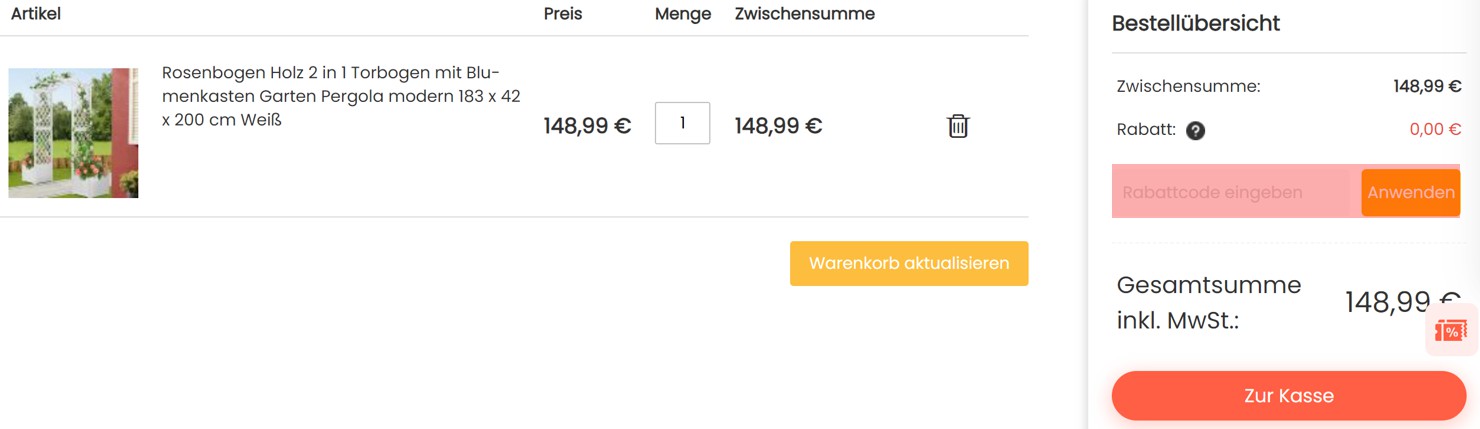 wie ist ein Costway Gutscheincode einzulösen