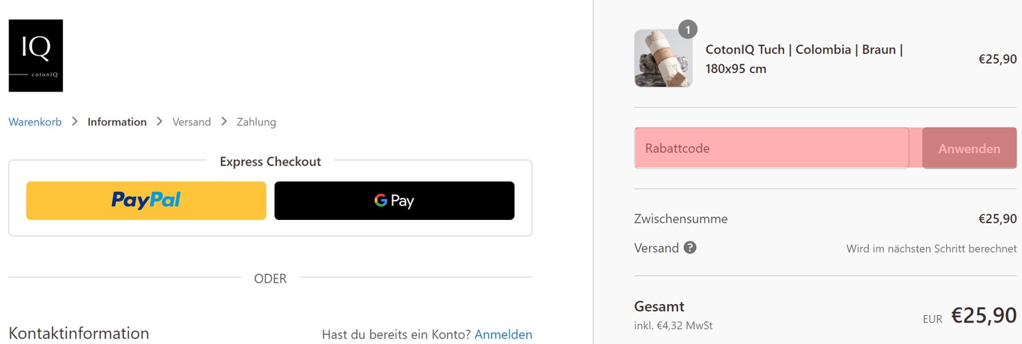 wie ist ein cotonIQ Gutscheincode einzulösen