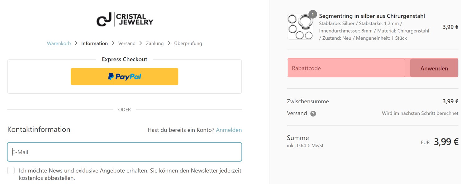 wie ist ein Cristal Jewelry Gutscheincode einzulösen