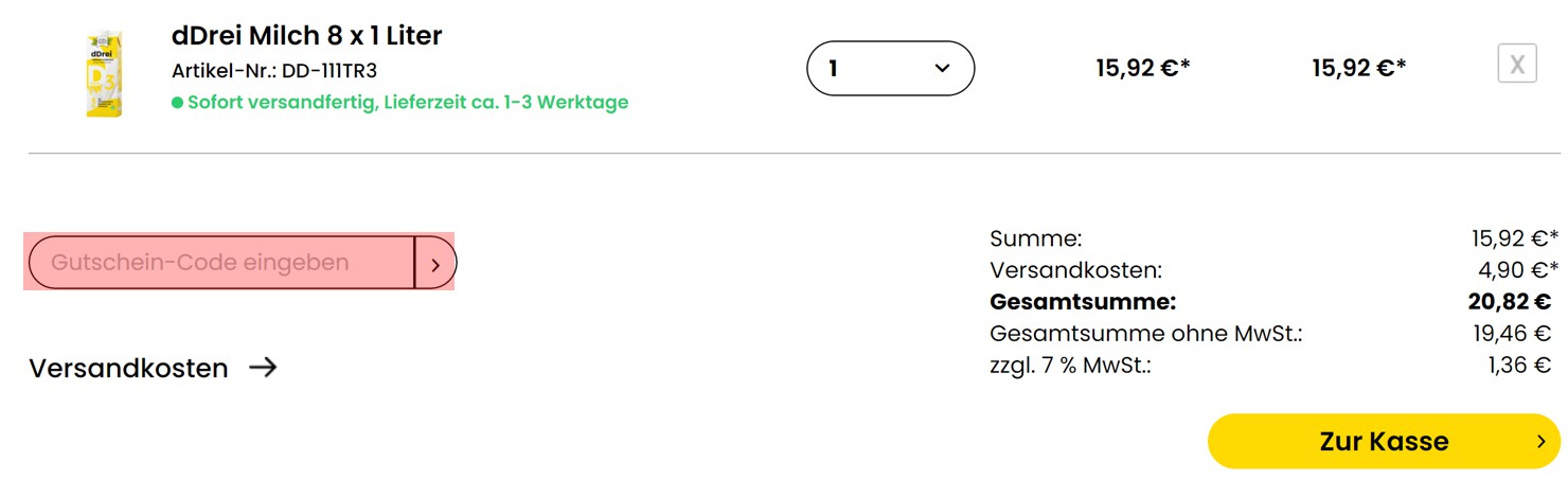 wie ist ein dDrei Milch Gutscheincode einzulösen
