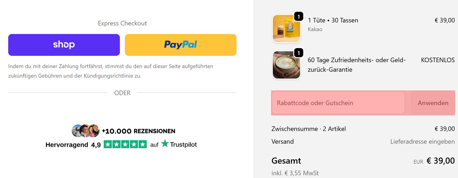 wie ist ein Bonjour Drink Gutscheincode einzulösen