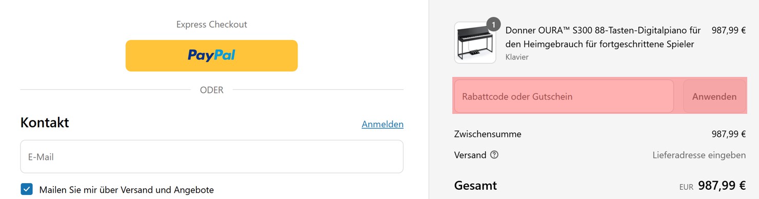 wie ist ein Donner Music Gutscheincode einzulösen