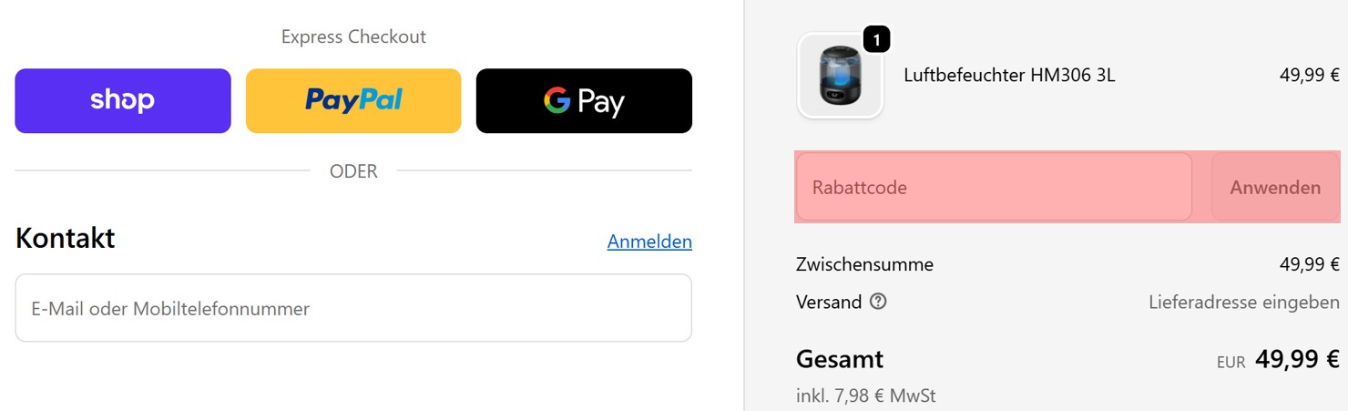 wie ist ein Dreo Gutscheincode einzulösen