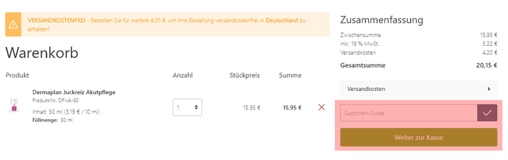 wie ist ein Dermaplan Gutscheincode einzulösen