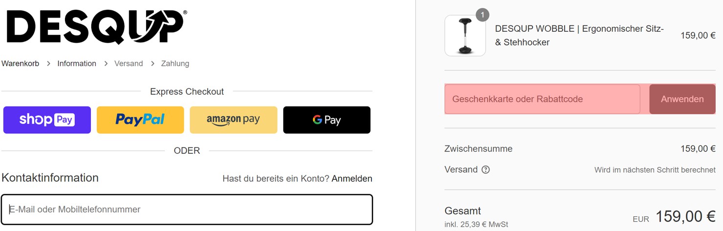 wie ist ein Desqup Gutscheincode einzulösen