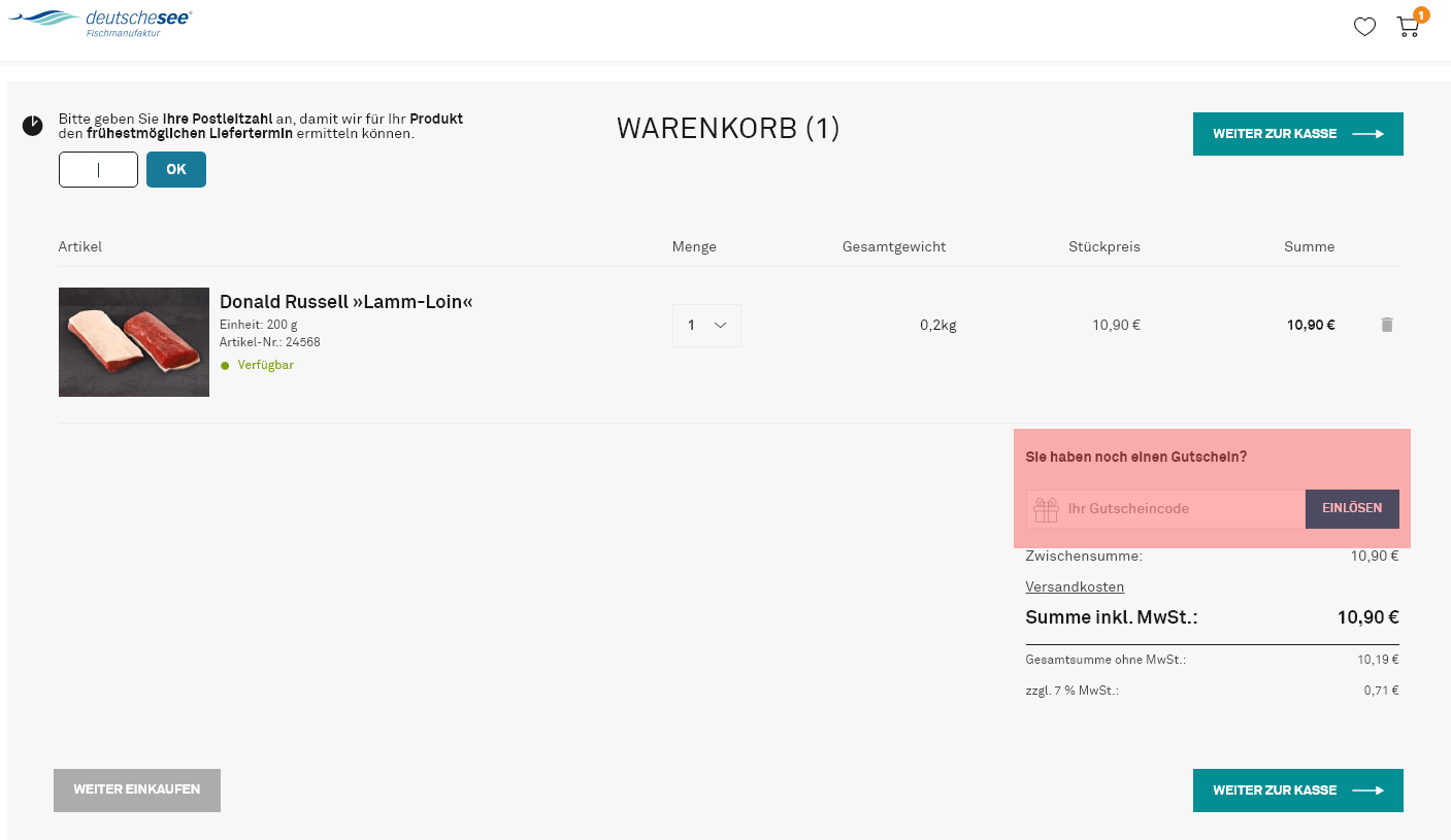 wie ist ein Deutsche See Fischmanufaktur Gutscheincode einzulösen