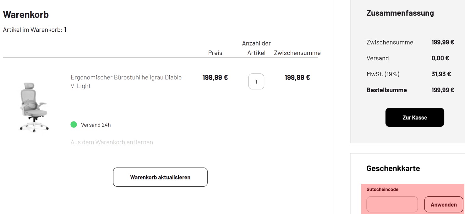 wie ist ein Diablo Chairs Gutscheincode einzulösen