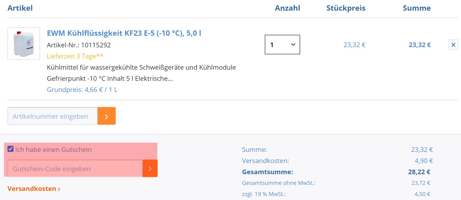 wie ist ein Die Schweissprofis Gutscheincode einzulösen