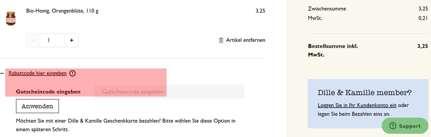wie ist ein Dille & Kamille Gutscheincode einzulösen