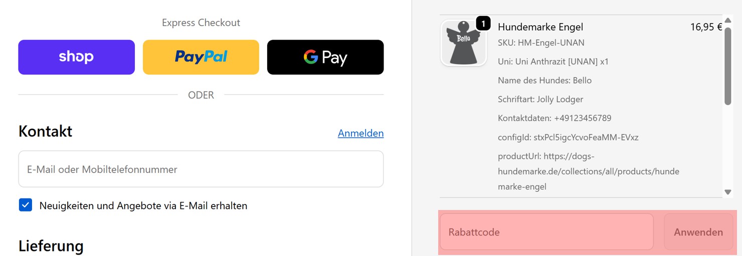 wie ist ein Dog´s Hundemarke  Gutscheincode einzulösen