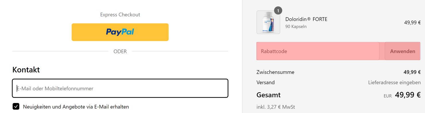 wie ist ein Doloridin Gutscheincode einzulösen