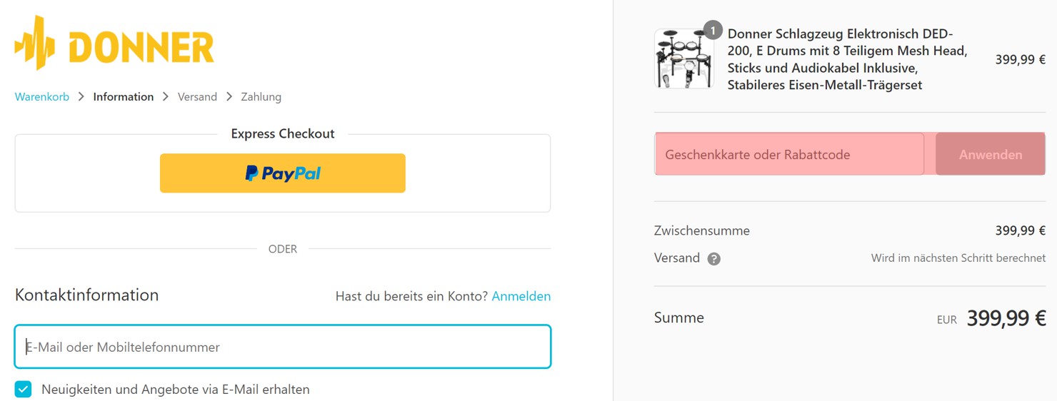 wie ist ein Donner Gutscheincode einzulösen