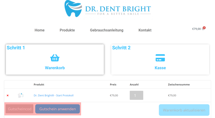 wie ist ein DR DENT BRIGHT Gutscheincode einzulösen