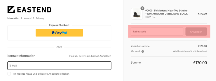 wie ist ein Eastendshop Gutscheincode einzulösen