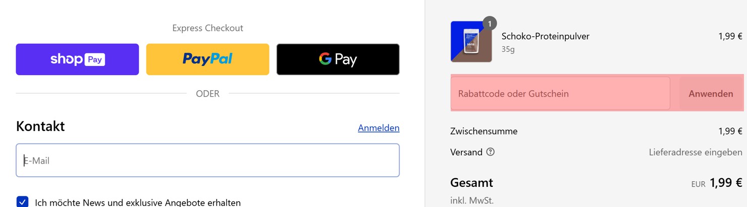 wie ist ein Sens Foods Gutscheincode einzulösen
