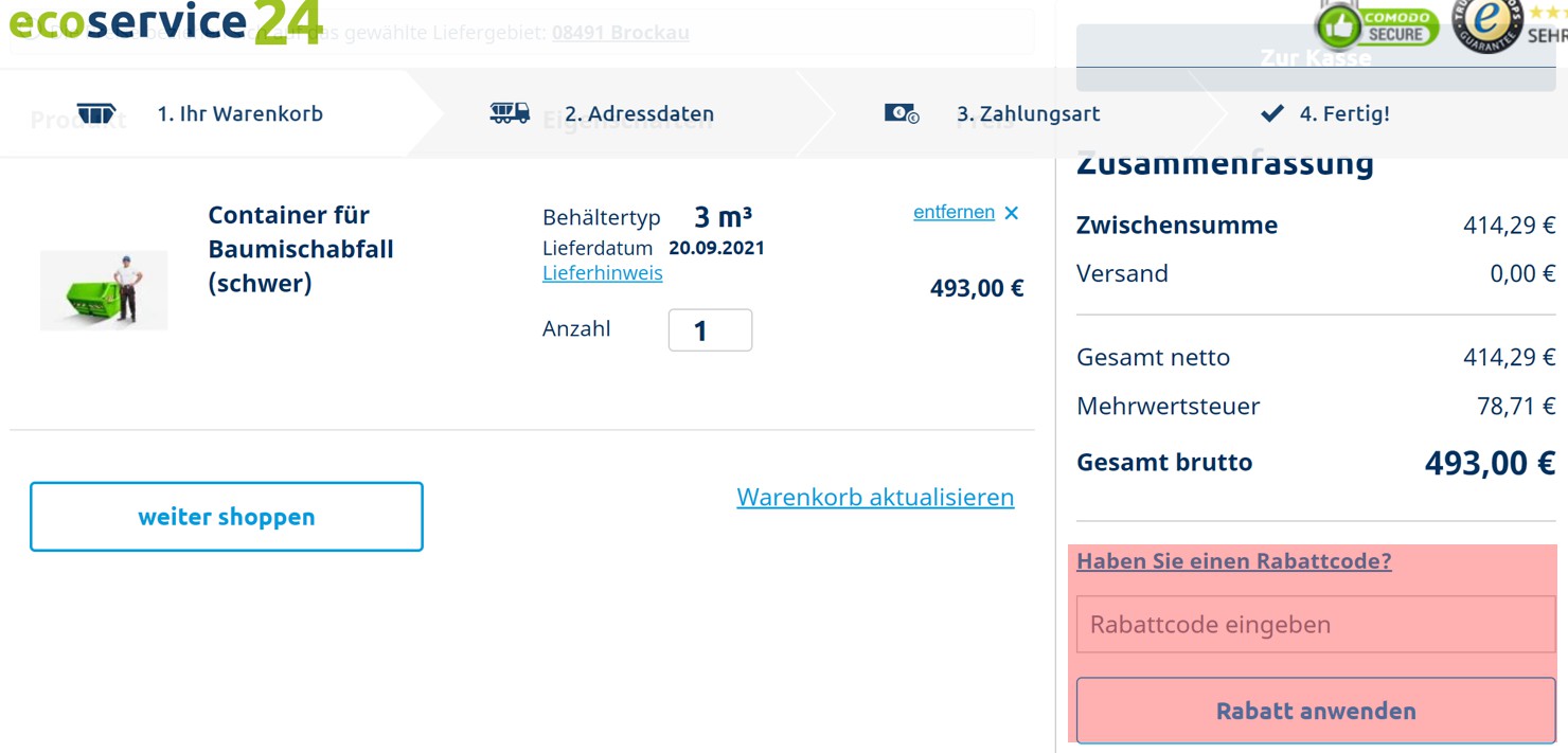 wie ist ein Ecoservice24 Gutscheincode einzulösen