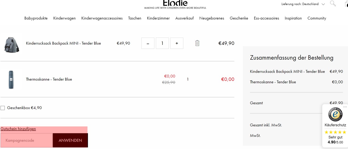 wie ist ein Elodie details Gutscheincode einzulösen