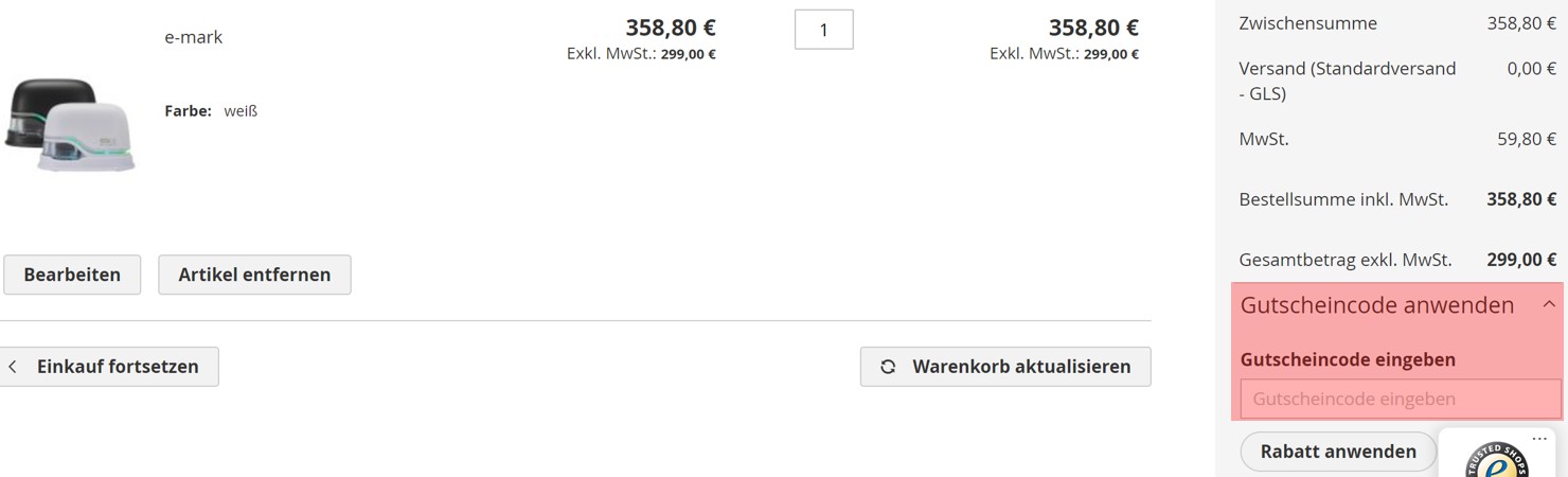 wie ist ein e-mark Gutscheincode einzulösen