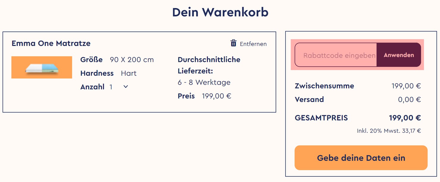 wie ist ein emma matratze Gutscheincode einzulösen