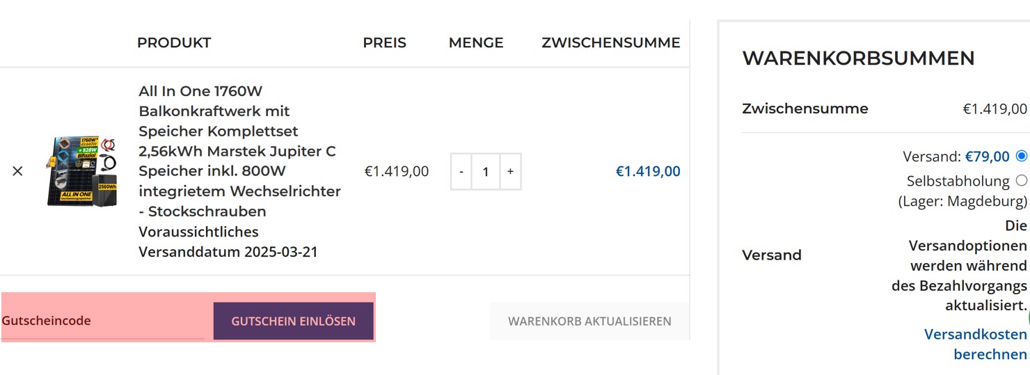 wie ist ein EPP Solar Gutscheincode einzulösen