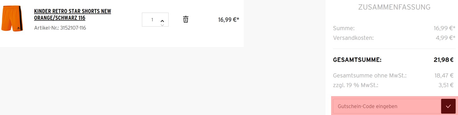 wie ist ein erima Gutscheincode einzulösen