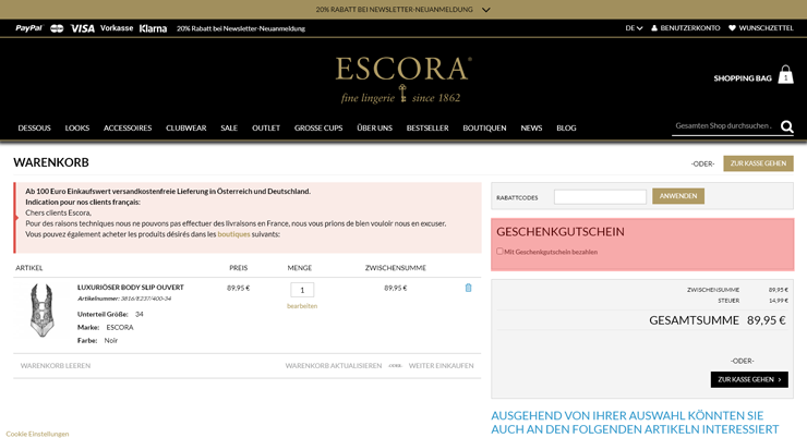 wie ist ein Escora Dessous Gutscheincode einzulösen