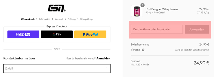 wie ist ein ESN Gutscheincode einzulösen