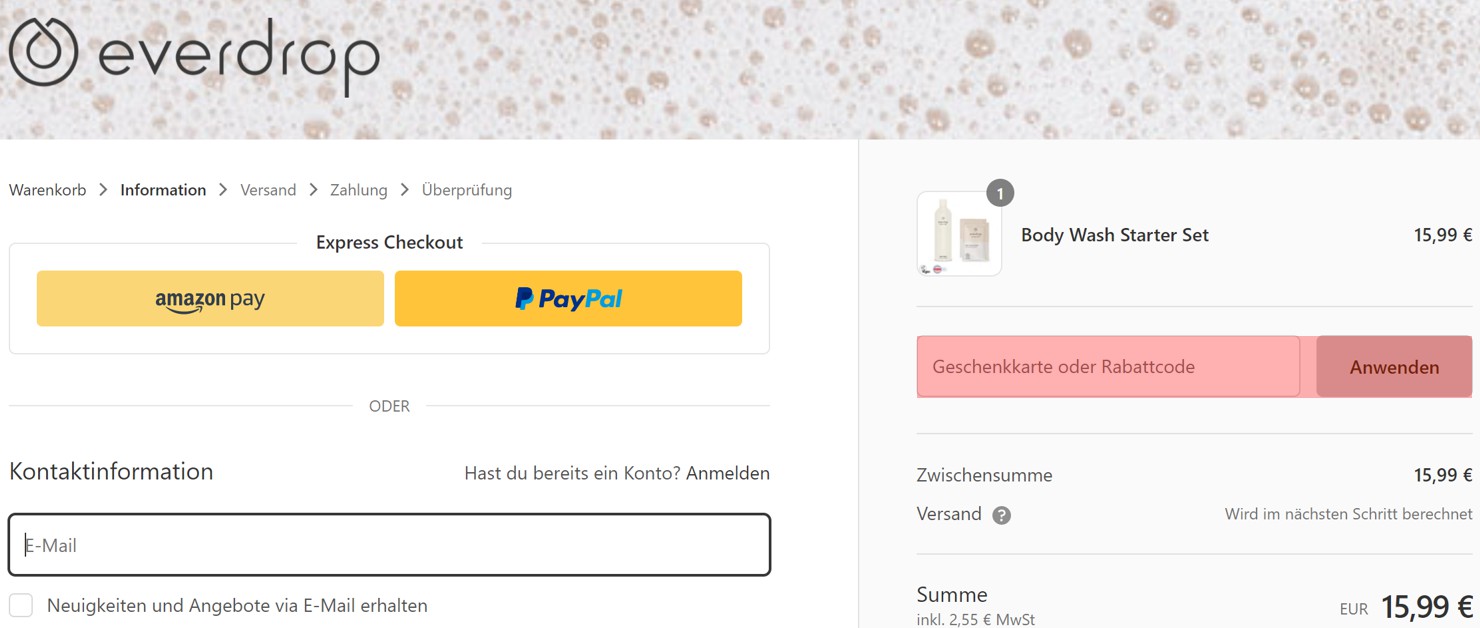 wie ist ein Everdrop Gutscheincode einzulösen