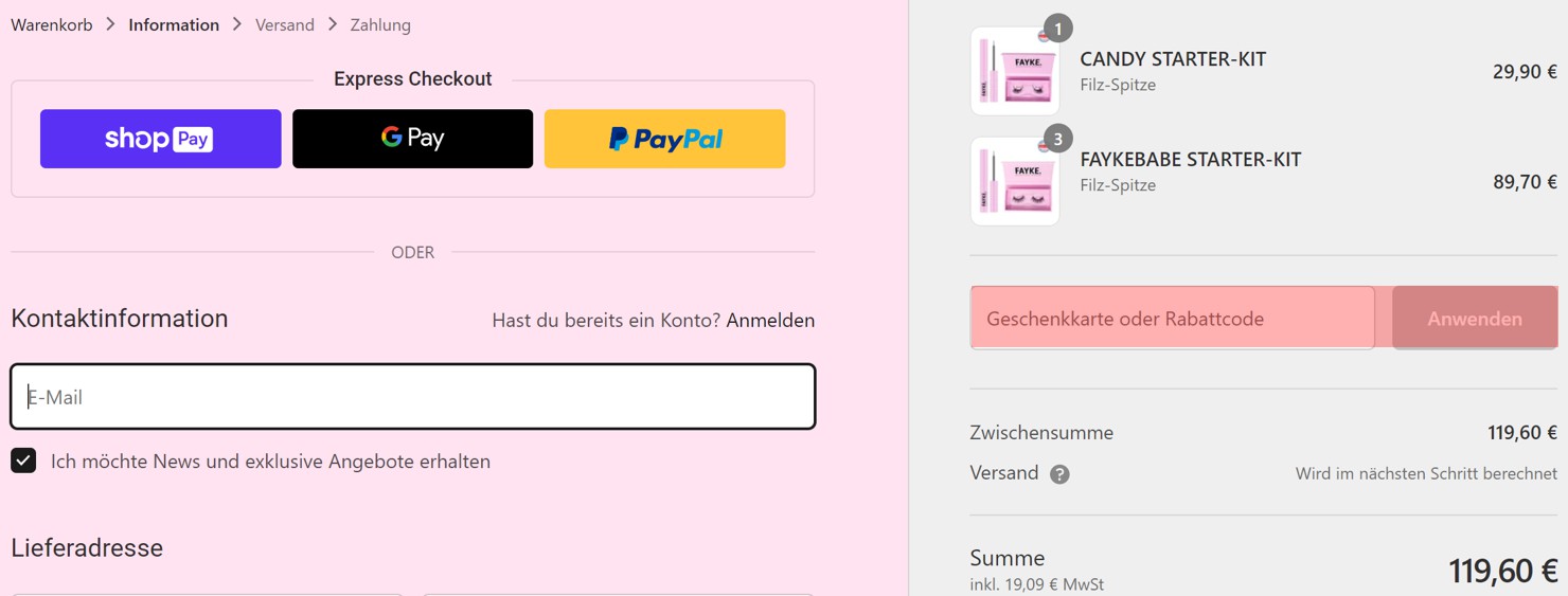 wie ist ein Fayke Cosmetics Gutscheincode einzulösen