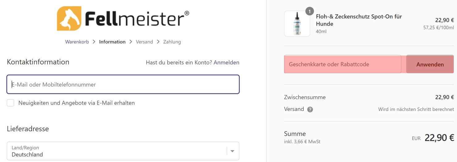 wie ist ein Fellmeister Gutscheincode einzulösen