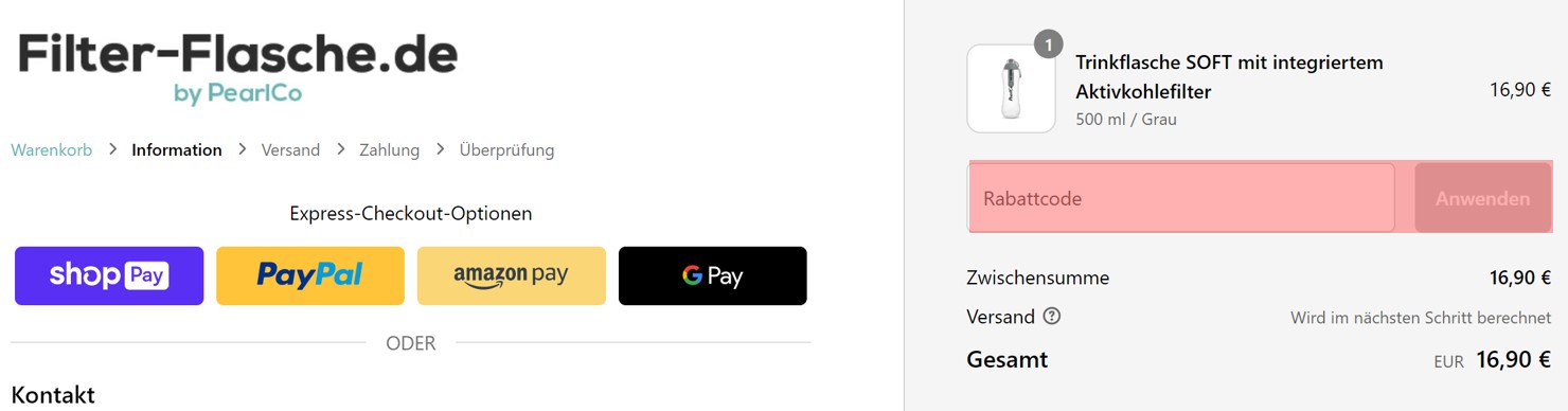 wie ist ein Filter-Flasche.de Gutscheincode einzulösen