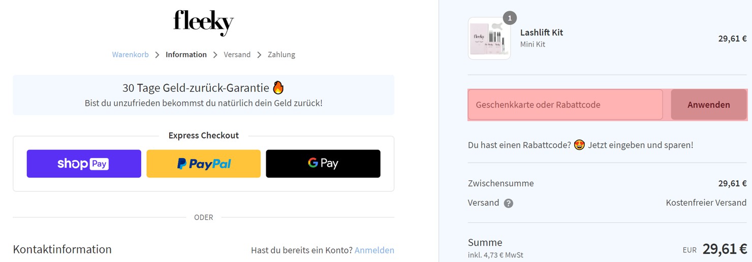 wie ist ein Fleeky Gutscheincode einzulösen
