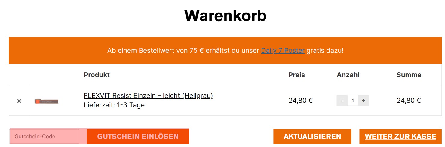 wie ist ein Flexvit Band Gutscheincode einzulösen