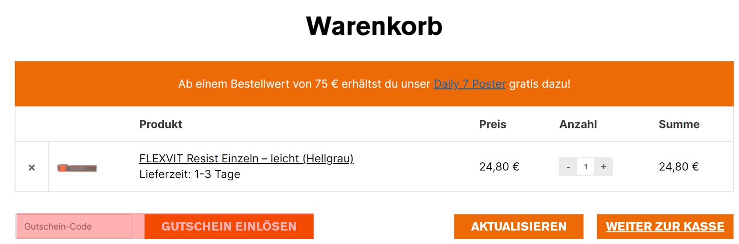 wie ist ein Flexvit Band Gutscheincode einzulösen