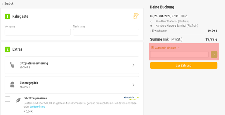 wie ist ein Flixtrain Gutscheincode einzulösen