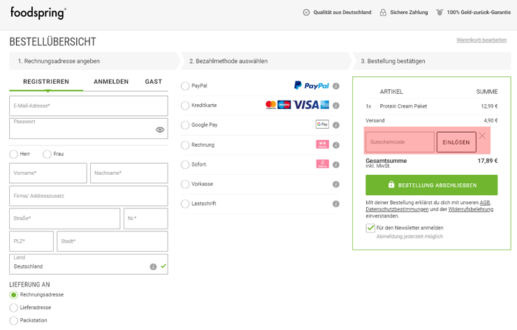 wie ist ein Foodspring Gutscheincode einzulösen