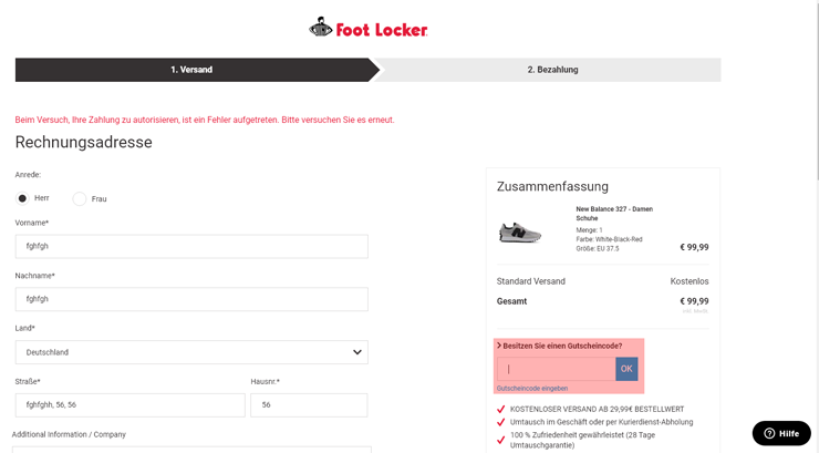 wie ist ein Foot Locker Gutscheincode einzulösen