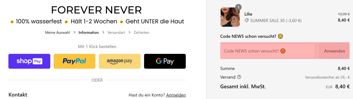 wie ist ein Forever Never Gutscheincode einzulösen