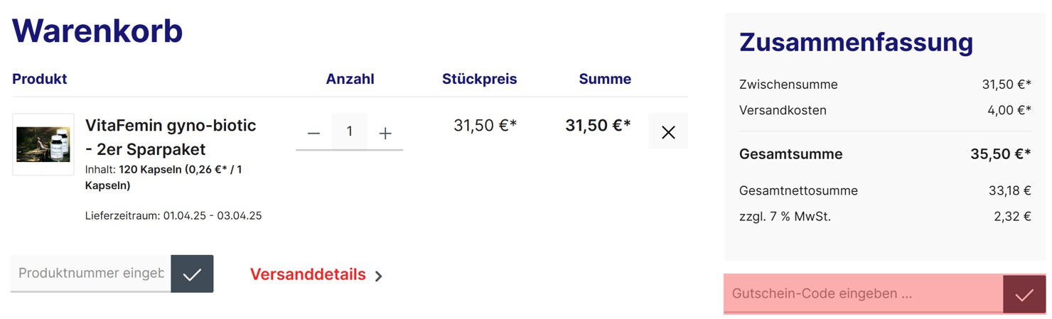 wie ist ein ForumVita Gutscheincode einzulösen