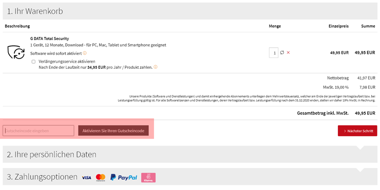 wie ist ein G Data Gutscheincode einzulösen