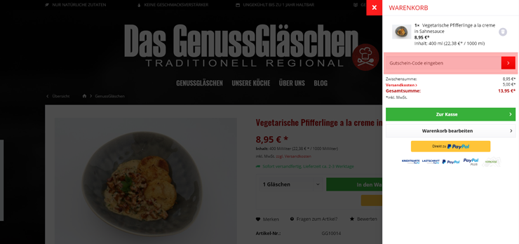 wie ist ein Genussglaeschen Gutscheincode einzulösen