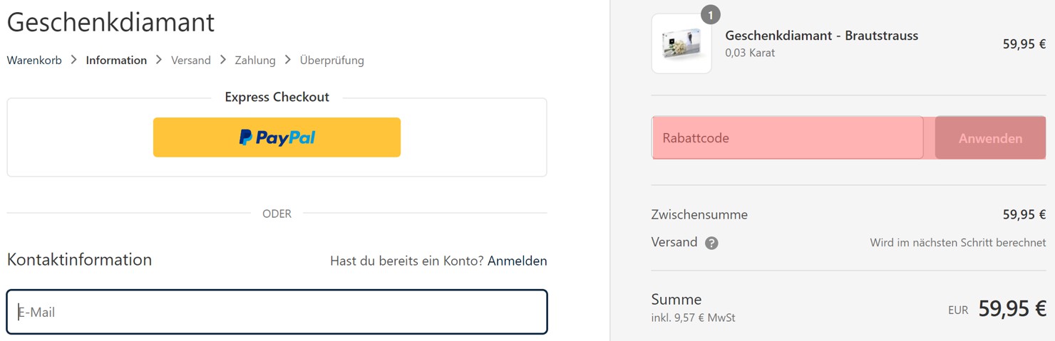 wie ist ein Geschenkdiamant Gutscheincode einzulösen